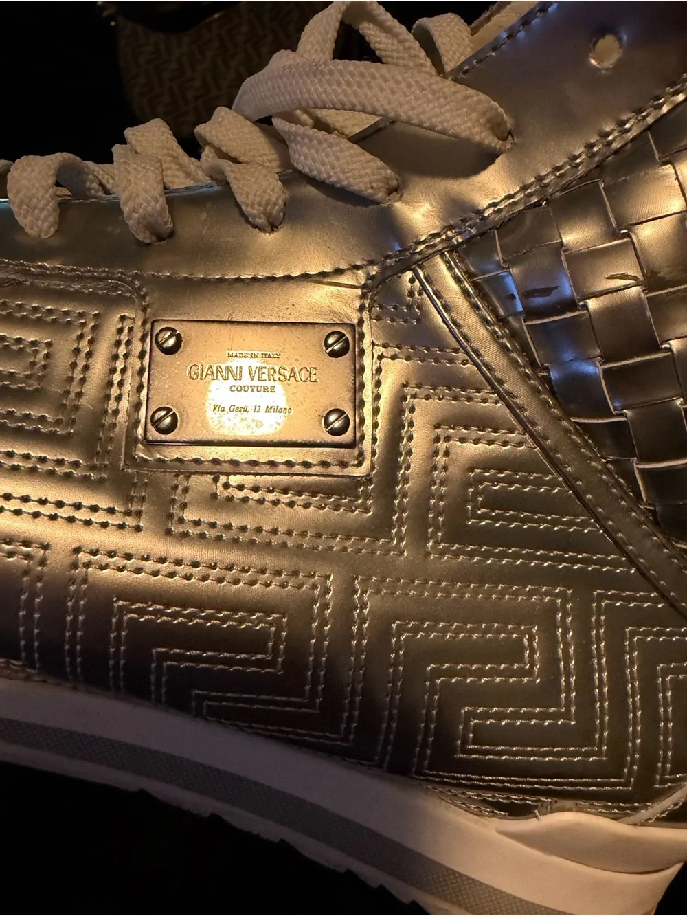 Versace Silver Geometric High-Top Sneakers